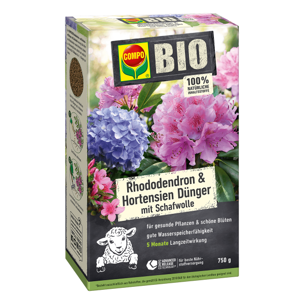 COMPO BIO Rhododendron und Hortensien Langzeit-Dünger mit Schafwolle 750 g