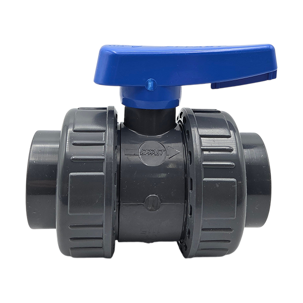 PVC Kugelhahn IG mit 2 Überwurf-Verschraubungen, 2 1/2" IG, PN10
