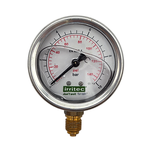 Manometer 0-10 bar, Glycerin, Edelstahl, 1/4" AG, senkrecht