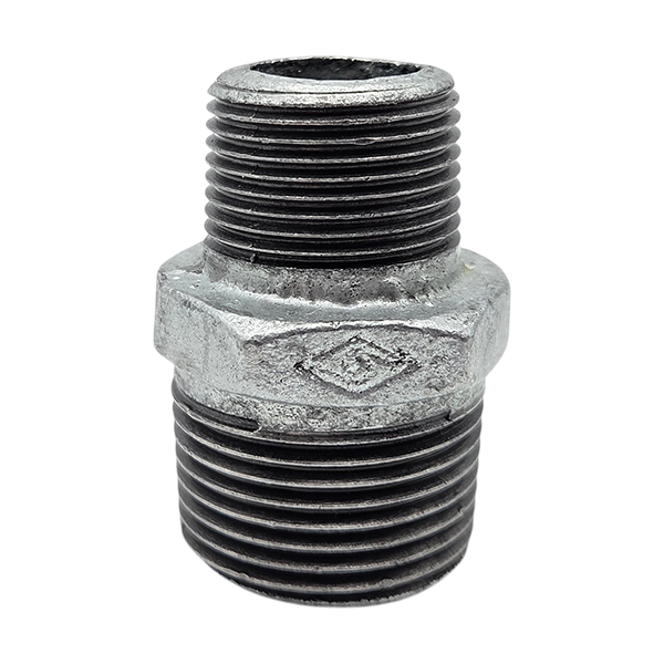 Temperguss Reduziernippel, verzinkt, 4" x 3" AG