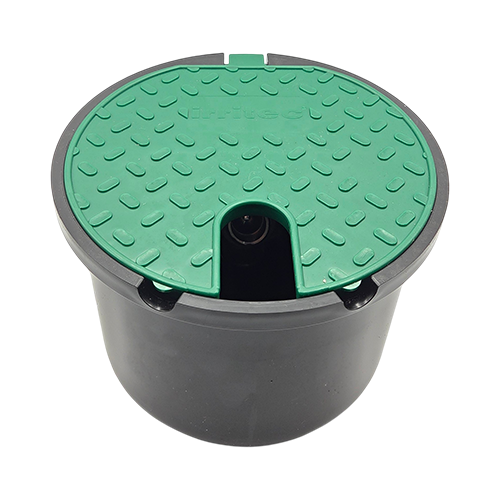Ventilbox mit Klappdeckel und Metallkugelhahn, rund, 3/4" IG x AG