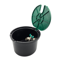 Ventilbox mit Klappdeckel und Metallkugelhahn, rund, 3/4" IG x AG