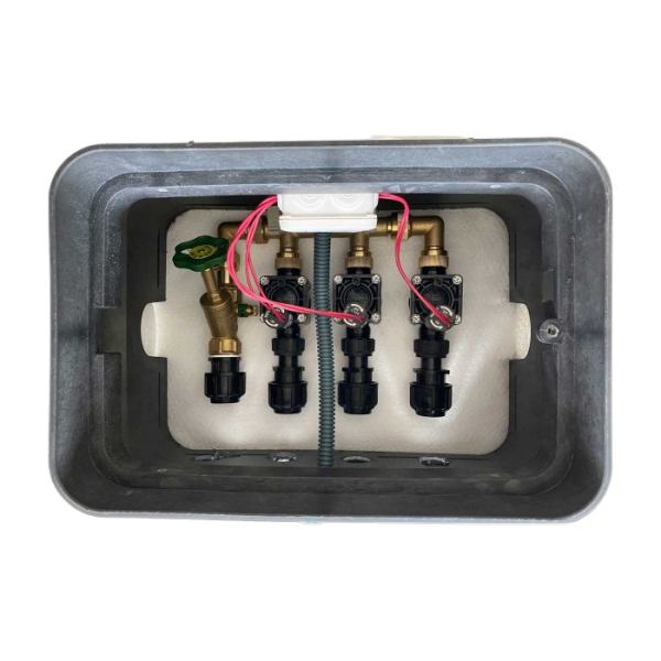 Ventilbox betriebsfertig, inkl. Wasserverteiler + Entleerung, 3 Magnetventile 24 V