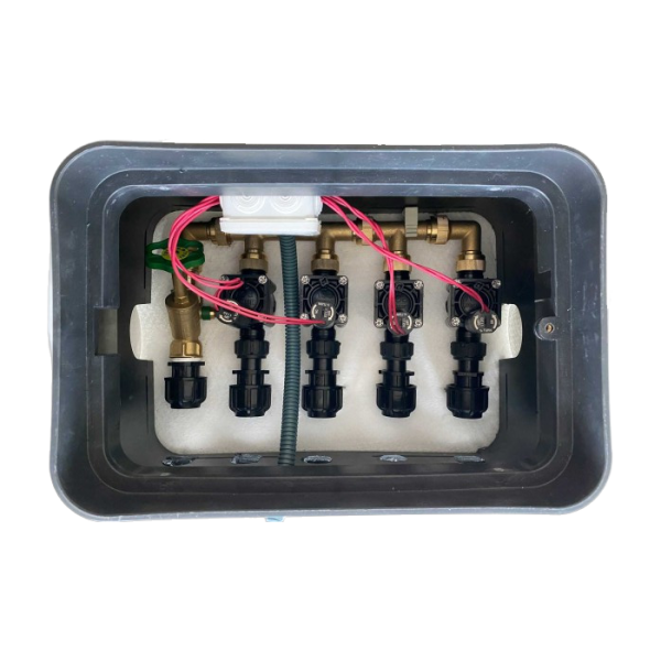 Ventilbox betriebsfertig, inkl. Wasserverteiler + Entleerung, 4 Magnetventile 24 V