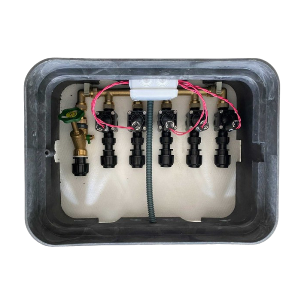 Ventilbox betriebsfertig, inkl. Wasserverteiler + Entleerung, 5 Magnetventile 24 V